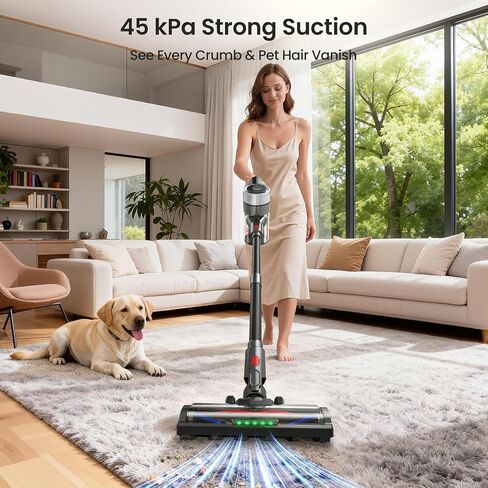 Xlife Cordless Vacuum Cleaner 45KPa 550W for Pet Hair & Multi-Surface Greenlight Reveal Dust 7-Stage HEPA Filter Long Runtime Anti-Tangle Roller Adjustable Stick Lightweight in Kuwait