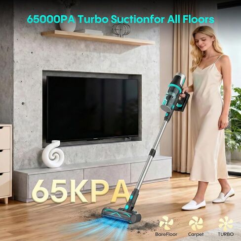 Bagotte Cordless Vacuum Cleaner,65KPa 65Mins Stick Vacuum with Self-Standing,Anti-Tangle Touch Screen LED Display, Detachable Battery Pack, Rechargeable Vacuum Cleaners for Home/Carpet/Pet Hair in Kuwait