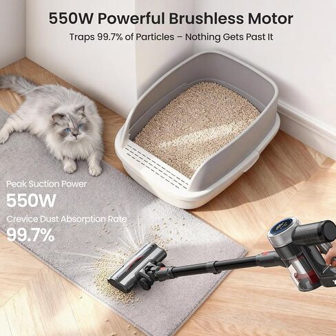 Xlife Cordless Vacuum Cleaner 45KPa 550W for Pet Hair & Multi-Surface Greenlight Reveal Dust 7-Stage HEPA Filter Long Runtime Anti-Tangle Roller Adjustable Stick Lightweight in Kuwait