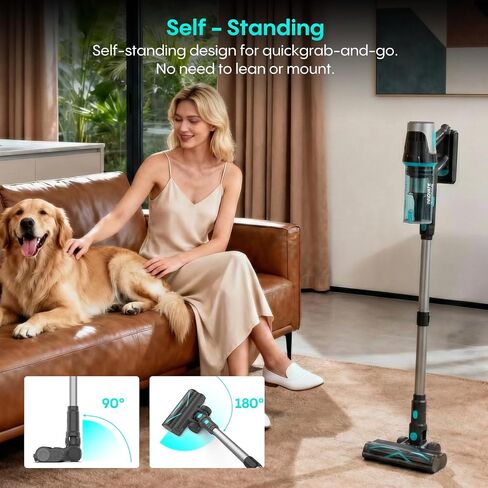 Bagotte Cordless Vacuum Cleaner,65KPa 65Mins Stick Vacuum with Self-Standing,Anti-Tangle Touch Screen LED Display, Detachable Battery Pack, Rechargeable Vacuum Cleaners for Home/Carpet/Pet Hair in Kuwait