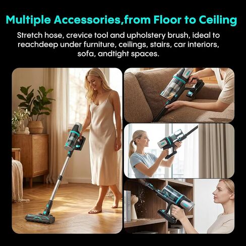 Bagotte Cordless Vacuum Cleaner,65KPa 65Mins Stick Vacuum with Self-Standing,Anti-Tangle Touch Screen LED Display, Detachable Battery Pack, Rechargeable Vacuum Cleaners for Home/Carpet/Pet Hair in Kuwait