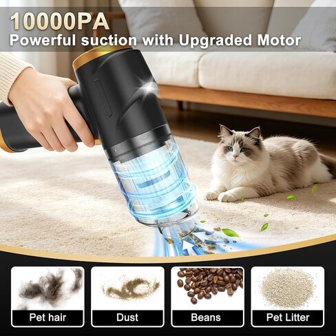 3-in-1 Cordless Handheld Vacuum Cleaner, 10KPa Car Vacuum and Air Duster,Type-C Rechargeable with Washable HEPA Filter and LED Light for Car Interior,Home,Office and Pet Hair in Kuwait