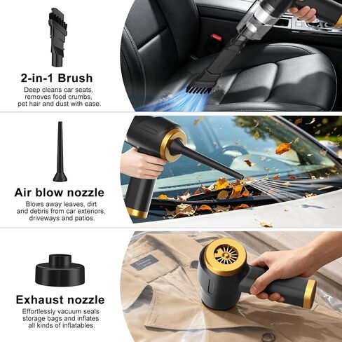 3-in-1 Cordless Handheld Vacuum Cleaner, 10KPa Car Vacuum and Air Duster,Type-C Rechargeable with Washable HEPA Filter and LED Light for Car Interior,Home,Office and Pet Hair in Kuwait