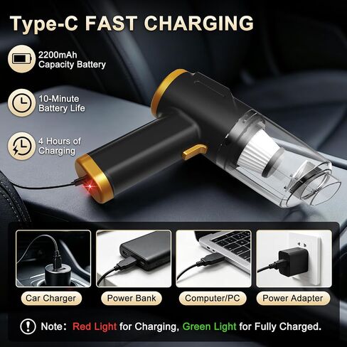 3-in-1 Cordless Handheld Vacuum Cleaner, 10KPa Car Vacuum and Air Duster,Type-C Rechargeable with Washable HEPA Filter and LED Light for Car Interior,Home,Office and Pet Hair in Kuwait