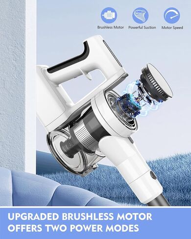 Comvtu Cordless Vacuums, 80,000PRM Powerful Motor Vacuum Cleaner and 2200mAH Rechargeable Battery up to 35 Mins Worktime, 2 Adjustable Modes, Detachable Parts, Wireless Stick Vacuum (Ballet White) in Saudi Arabia