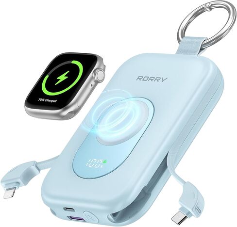 RORRY Portable Charger, 20000mAh PD 30W Portable Charger Power Bank with 2 Built-in Cables, Super Fast Charging Battery Pack with Keychain, Travel Essentials for iPhone, Apple Watch, iPad, Pink in Saudi Arabia