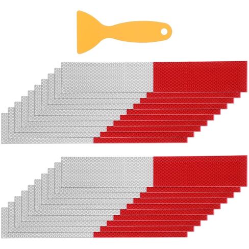 30 PCS Reflective Tape 2x12 Inch Red White Waterproof Self-Adhesive Safety Stickers, High-Strength Reflector Tape for Trucks Trailers Bikes Construction Police Outdoor Warning Signs in Kuwait