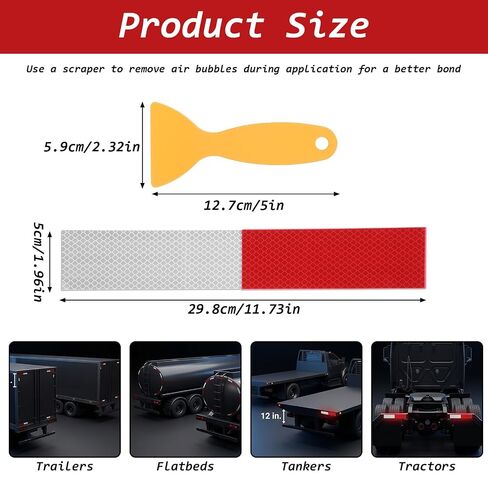 30 PCS Reflective Tape 2x12 Inch Red White Waterproof Self-Adhesive Safety Stickers, High-Strength Reflector Tape for Trucks Trailers Bikes Construction Police Outdoor Warning Signs in Kuwait