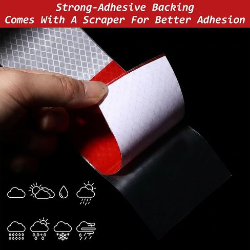 30 PCS Reflective Tape 2x12 Inch Red White Waterproof Self-Adhesive Safety Stickers, High-Strength Reflector Tape for Trucks Trailers Bikes Construction Police Outdoor Warning Signs in Kuwait
