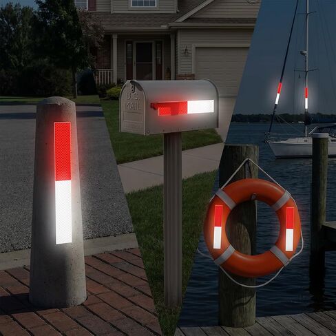 30 PCS Reflective Tape 2x12 Inch Red White Waterproof Self-Adhesive Safety Stickers, High-Strength Reflector Tape for Trucks Trailers Bikes Construction Police Outdoor Warning Signs in Kuwait