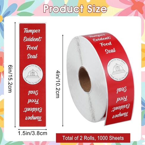 1000 Pcs Tamper Proof Stickers for Food Delivery, 1.5x6 Inch Red Tamper Evident Stickers Security Seals for Pizza Boxes, Drink Containers, Takeout Packaging - Freshness Labels with Writable Surface in Kuwait