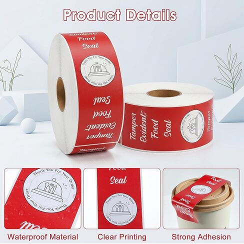 1000 Pcs Tamper Proof Stickers for Food Delivery, 1.5x6 Inch Red Tamper Evident Stickers Security Seals for Pizza Boxes, Drink Containers, Takeout Packaging - Freshness Labels with Writable Surface in Kuwait