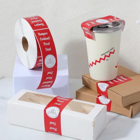 1000 Pcs Tamper Proof Stickers for Food Delivery, 1.5x6 Inch Red Tamper Evident Stickers Security Seals for Pizza Boxes, Drink Containers, Takeout Packaging - Freshness Labels with Writable Surface in Kuwait