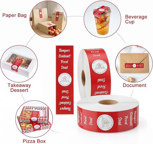 1000 Pcs Tamper Proof Stickers for Food Delivery, 1.5x6 Inch Red Tamper Evident Stickers Security Seals for Pizza Boxes, Drink Containers, Takeout Packaging - Freshness Labels with Writable Surface in Kuwait