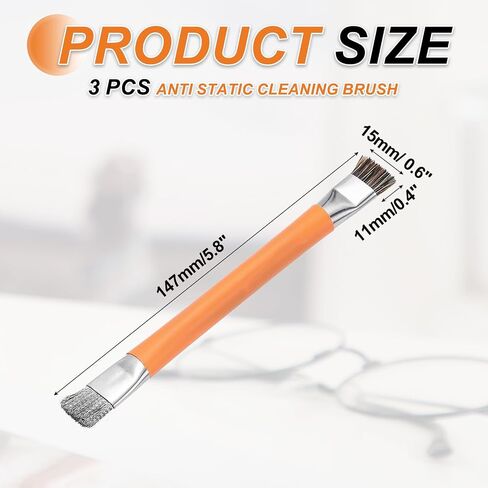MECCANIXITY 3PCS Anti Static Brush, 147mm Dual Head Cleaning Brush for Small Spaces Keyboard Computer PCB Electronic Cleaning Kit, Orange in Kuwait