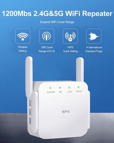 WiFi Extender Signal Booster,1200Mbps Dual Band WiFi Repeater 2.4/5GHz Covers Up to 7600 Sq.ft &40 Devices,Wireless WiFi Range Signal Extender with Ethernet Port Boost Internet Signal for Home in Kuwait