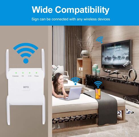 WiFi Extender Signal Booster,1200Mbps Dual Band WiFi Repeater 2.4/5GHz Covers Up to 7600 Sq.ft &40 Devices,Wireless WiFi Range Signal Extender with Ethernet Port Boost Internet Signal for Home in Kuwait