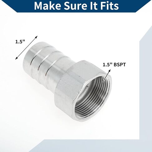 304 خرطوم من الفولاذ المقاوم للصدأ تركيبات بارب 1.5 "OD 1.5" BSPT أنثى الموضوع موصل للهواء الماء النفط الغاز الوقود 2 قطعة لهجة فضية in Kuwait