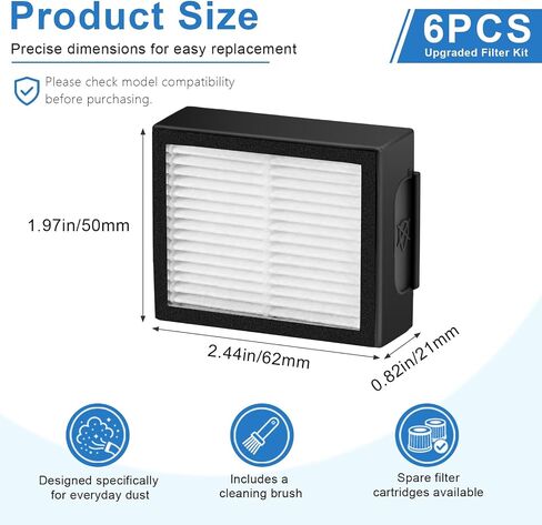 6 Pack 4639161 Filter Replacement for iRobot Roomba E I & J Series i1 i3 i3+ i4 i5 i6 i6+ i7 i7+ i8 i8+ E5 E6 E7 J7 J7+, High Efficiency Vacuum Cleaner Filters Parts with Cleaning Brush in Kuwait