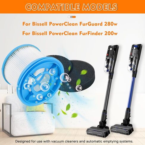 Vacuum Filters Kit compatible with Bissell PowerClean | FurGuard 280W and FurFinder 200W Self-Standing Cordless Vacuum Replacement Parts, Included 2 Filters and 4 Pre-Filter Pads in Kuwait
