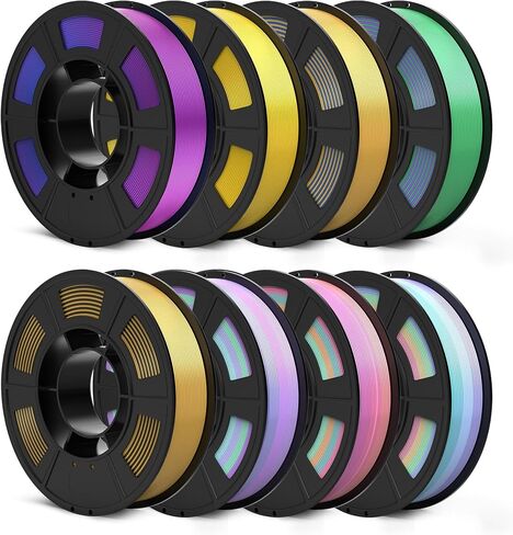 Silk PLA Filament 8 Color Bundle Multicolor, Silk Rainbow 3D Printer Filament 1.75mm, Fast Color Change Each 8 Meters, 0.25kg per Spool, 2kg, 8 Pack in Kuwait