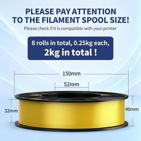 Silk PLA Filament 8 Color Bundle Multicolor, Silk Rainbow 3D Printer Filament 1.75mm, Fast Color Change Each 8 Meters, 0.25kg per Spool, 2kg, 8 Pack in Kuwait