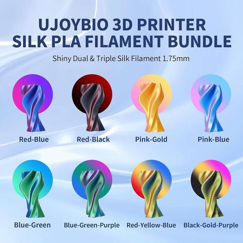 Silk PLA Filament 8 Color Bundle Multicolor, Silk Rainbow 3D Printer Filament 1.75mm, Fast Color Change Each 8 Meters, 0.25kg per Spool, 2kg, 8 Pack in Kuwait