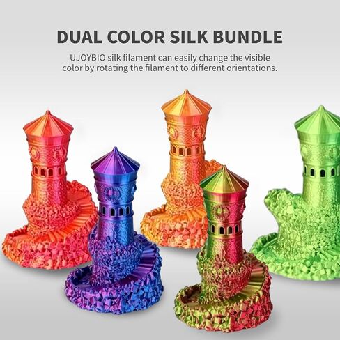 Silk PLA Filament 8 Color Bundle Multicolor, Silk Rainbow 3D Printer Filament 1.75mm, Fast Color Change Each 8 Meters, 0.25kg per Spool, 2kg, 8 Pack in Kuwait