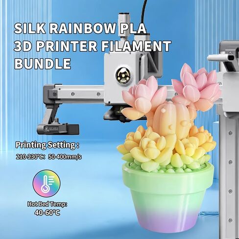 Silk PLA Filament 8 Color Bundle Multicolor, Silk Rainbow 3D Printer Filament 1.75mm, Fast Color Change Each 8 Meters, 0.25kg per Spool, 2kg, 8 Pack in Kuwait