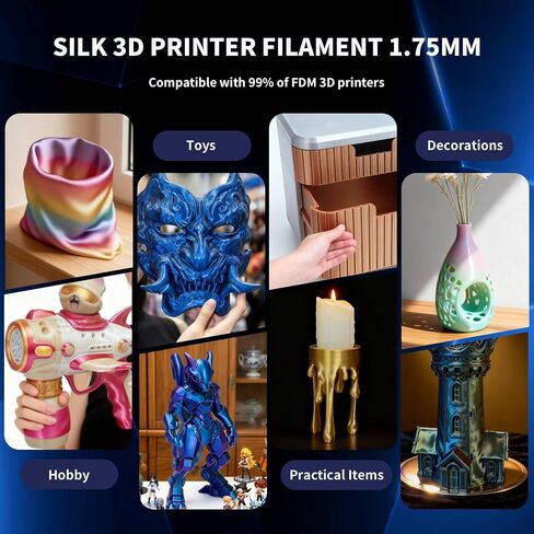 Silk PLA Filament 8 Color Bundle Multicolor, Silk Rainbow 3D Printer Filament 1.75mm, Fast Color Change Each 8 Meters, 0.25kg per Spool, 2kg, 8 Pack in Kuwait