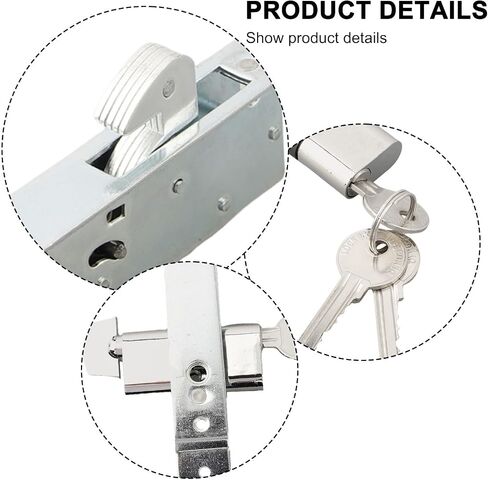 Zinc Alloy Sliding Door Hook Lock with Keys, Security Latch for Kitchen Balcony Glass Doors, Indoor for SURFACE Mount Deadbolt, Fits 35-55mm Thickness, Silver in Kuwait