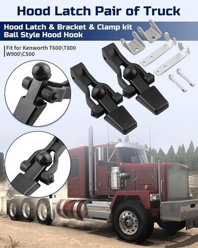 طقم مزلاج غطاء المحرك مناسب لـ Kenworth T800 T600 T400 T300 W900 C500 K100 | مجموعة خطافات غطاء محرك السيارة على شكل كرة، استبدال K147-107، K147107، K147C106، K147-C-106، K028-561، K147-85، K277-304 in Kuwait