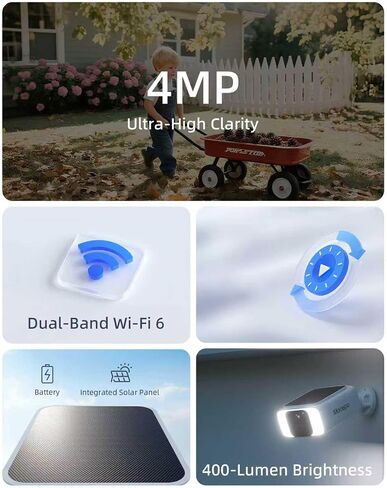 Solar Camera Outdoor Wireless 4MP -2.4G&5G WiFi Security Camera with Integrated Solar Panel, Color Night Vision, Compatible with Alexa in Saudi Arabia