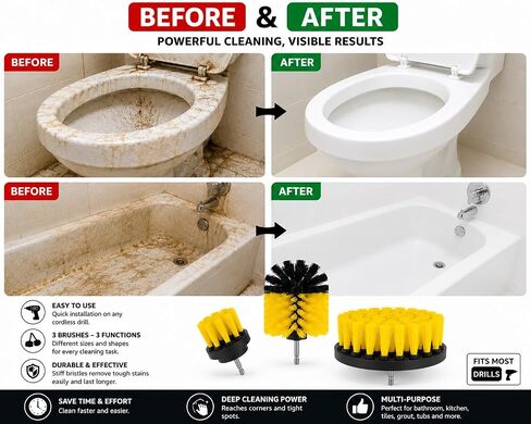 Drill Brush Attachment Set- Power Scrubber for Batrhoo, Kitchen, Tub, Tale e Grout cleaining- 3Pack Cleaning Brushes in Kuwait