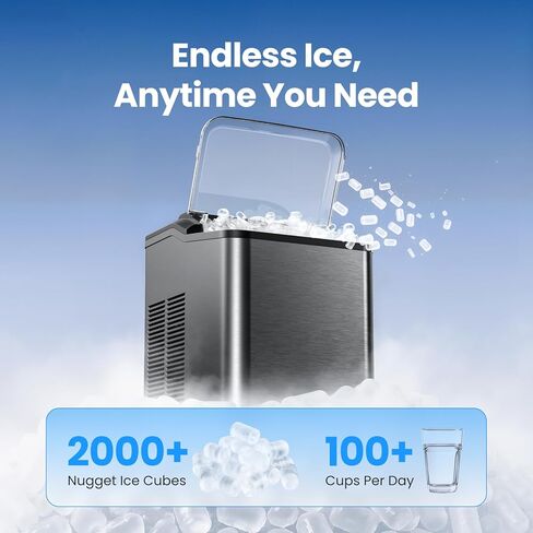 VIBOFROST Nugget Ice Makers Countertop with 1.32 Gallon Tank, 40 lbs/24H, Chewable Sonic Ice, Pellet Ice Machine with Auto Descaling System, Scoop Included, Stainless Steel in Saudi Arabia