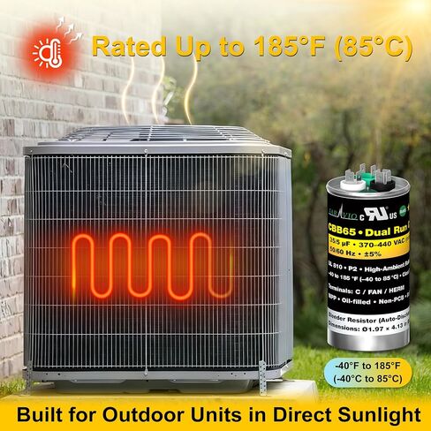 FARVIO-CBB65B-AC-Capacitor 35/5 MFD ±5% 370/440V Dual Run for AC/Heat Pump, DIY Replacement for HVAC-Capacitors, UL Recognized, High-Temp Rated 185°F, Auto Discharge, P2 Rated, Self-Healing in Kuwait