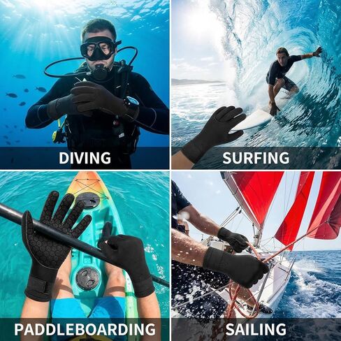 Fishing Gloves Men, 3mm Neoprene Waterproof Diving Gloves with Anti Slip Grip Black Scuba Gear, Winter Thermal Fishing Accessories for Swimming Snorkeling Surfing Paddling Sailing and Water Skiing in Kuwait