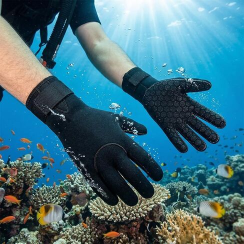 Fishing Gloves Men, 3mm Neoprene Waterproof Diving Gloves with Anti Slip Grip Black Scuba Gear, Winter Thermal Fishing Accessories for Swimming Snorkeling Surfing Paddling Sailing and Water Skiing in Kuwait