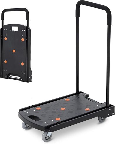 Garvee Folding Hand Truck, 1300 LBS Heavy-Duty Moving Dolly with 4 Wheels, Adjustable Handle, Easy Storage, Ideal for Garage Hauling, Shopping, Household & Office Transport，with Guard Rails, Black in Kuwait