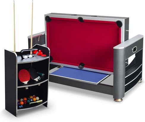 Hathaway Triple Threat Multi Game Table – Space-Saving Rotating Playfield for 6ft Pool Table, Air Hockey Table, & Table Tennis - 3 in 1 Game Table with Complete Accessories & Display Rack in Kuwait