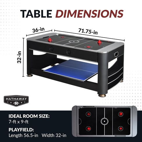 Hathaway Triple Threat Multi Game Table – Space-Saving Rotating Playfield for 6ft Pool Table, Air Hockey Table, & Table Tennis - 3 in 1 Game Table with Complete Accessories & Display Rack in Kuwait