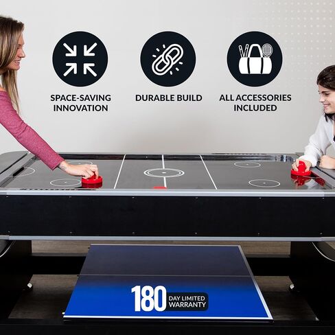 Hathaway Triple Threat Multi Game Table – Space-Saving Rotating Playfield for 6ft Pool Table, Air Hockey Table, & Table Tennis - 3 in 1 Game Table with Complete Accessories & Display Rack in Kuwait