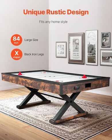 VEVOR 84" Air Hockey Table, Indoor Arcade Table Gaming Set with 2 Pushers, 2 Pucks, Electronic Scorer, X-Shaped Legs & High-Powered Blower, Air Powered Hockey Game Table for Family Game Room Office in Kuwait