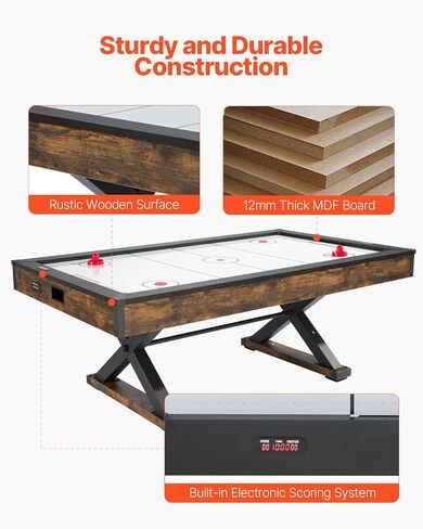 VEVOR 84" Air Hockey Table, Indoor Arcade Table Gaming Set with 2 Pushers, 2 Pucks, Electronic Scorer, X-Shaped Legs & High-Powered Blower, Air Powered Hockey Game Table for Family Game Room Office in Kuwait