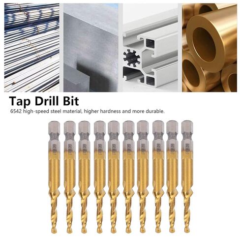 10pcs M4 HSS Screw Tap Kit, High Speed Steel Thread Tap with Coating, 3.3mm Hex Shank Drill Bits for Carbon Steel Aluminum Copper, Internal Chip Removal Tapping in Kuwait