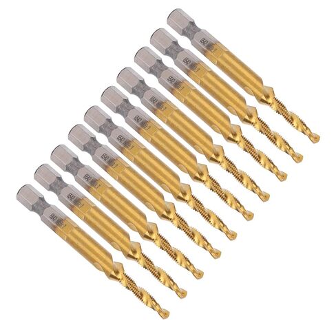 10pcs M4 HSS Screw Tap Kit, High Speed Steel Thread Tap with Coating, 3.3mm Hex Shank Drill Bits for Carbon Steel Aluminum Copper, Internal Chip Removal Tapping in Kuwait