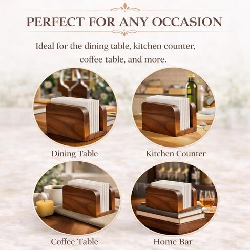 Acacia Wood Napkin Holder – Rustic Wooden Napkin Organizer for Kitchen, Dining Table, Picnic, Coffee Bar – Farmhouse Tabletop Dispenser for Square Paper Napkins in Kuwait