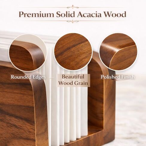 Acacia Wood Napkin Holder – Rustic Wooden Napkin Organizer for Kitchen, Dining Table, Picnic, Coffee Bar – Farmhouse Tabletop Dispenser for Square Paper Napkins in Kuwait