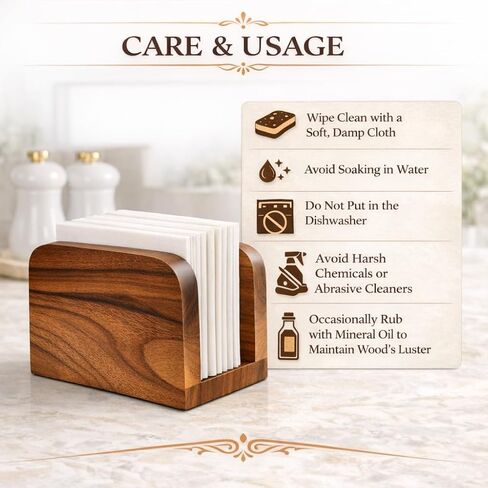 Acacia Wood Napkin Holder – Rustic Wooden Napkin Organizer for Kitchen, Dining Table, Picnic, Coffee Bar – Farmhouse Tabletop Dispenser for Square Paper Napkins in Kuwait