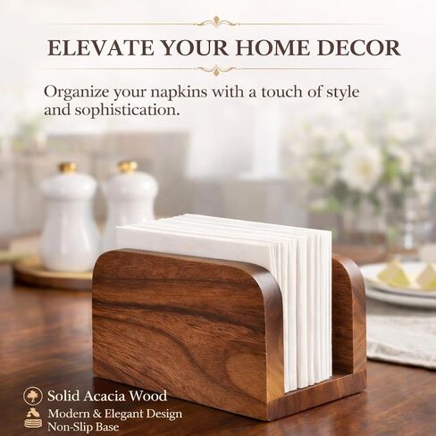 Acacia Wood Napkin Holder – Rustic Wooden Napkin Organizer for Kitchen, Dining Table, Picnic, Coffee Bar – Farmhouse Tabletop Dispenser for Square Paper Napkins in Kuwait